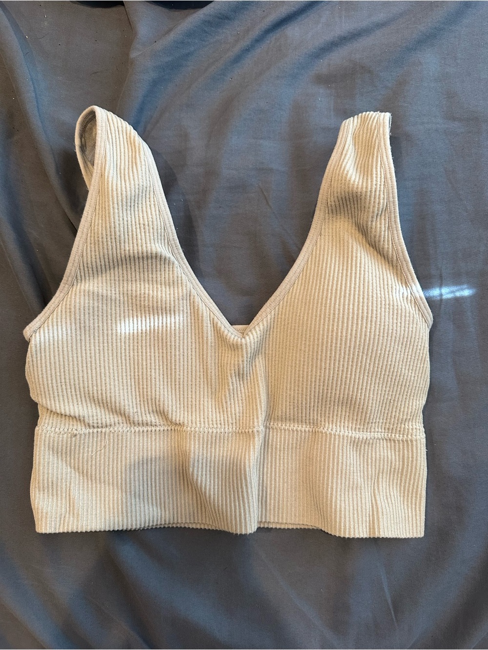aerie Ribbed V-Neck Crop Tank Top - Light Sage